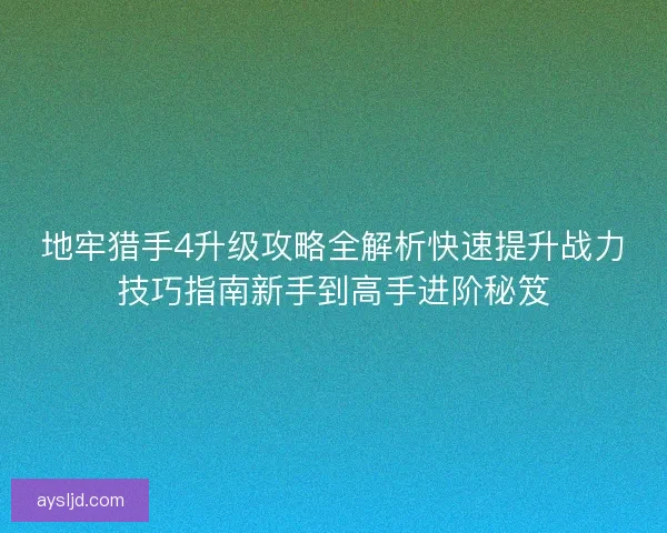 地牢猎手4升级攻略全解析快速提升战力技巧指南新手到高手进阶秘笈